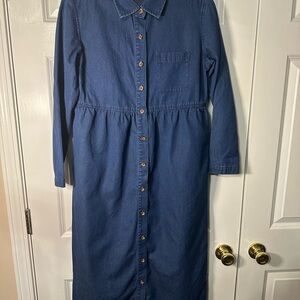 Talbots Indigo Blue Long-Sleeve Button-Front Denim Dress